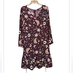 Ann Taylor Floral burgundy, dress size 10 belt